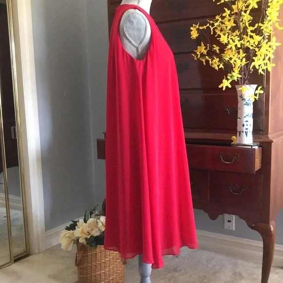 Tahari ASL Sheath Dress Sheer Overlay Red Size 8 - Picture 5 of 12